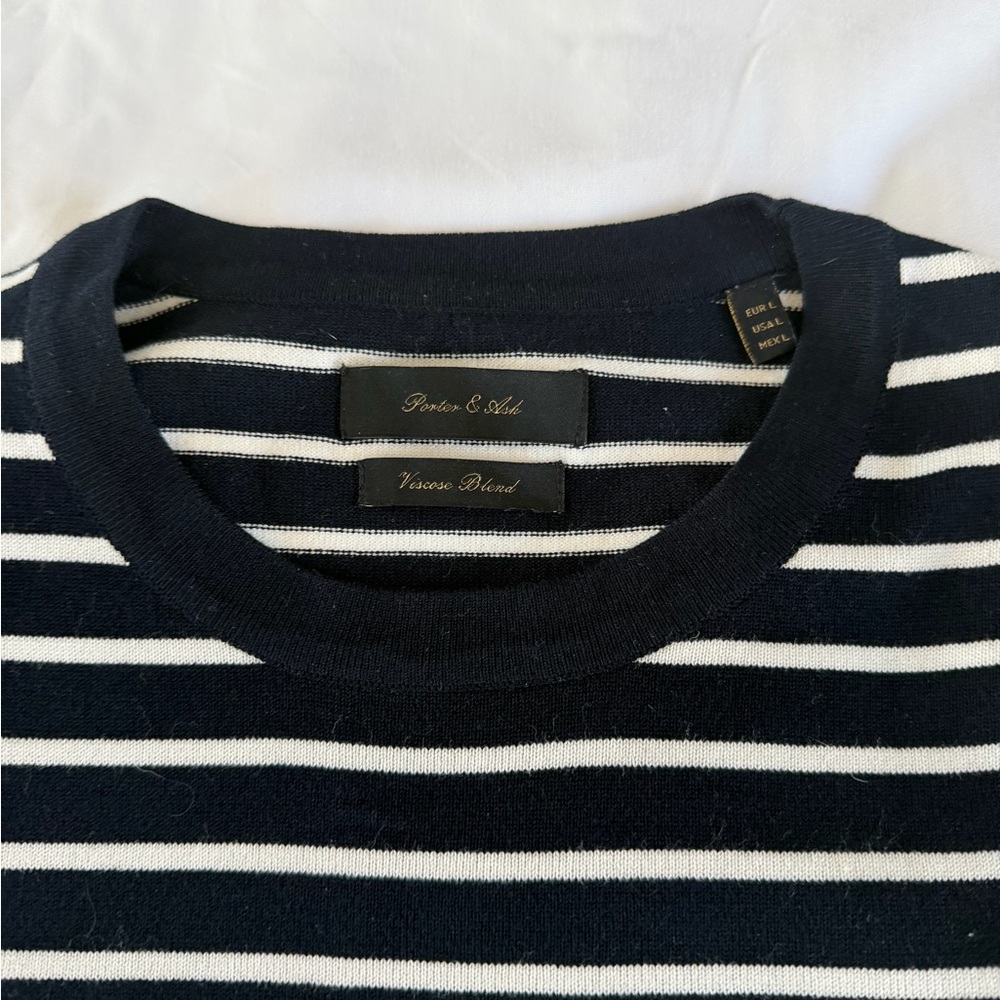 Classic Nautical Striped Navy and White Short-Sleeve Knit Shirt Men’s Large - Picture 2 of 4